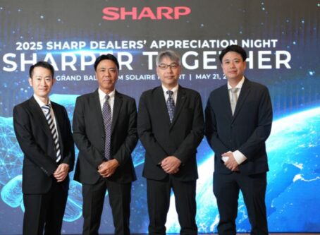 (left to right) Mr. Shigenori Kitani – Associate Manager, Mr. Kazuo Kito – President and General Manager of Sharp Philippines, Mr. Yasukazu Kobayashi – TV Systems BU President, Mr. Masahiro Akiyoshi – Executive Vice President of Sharp Philippines