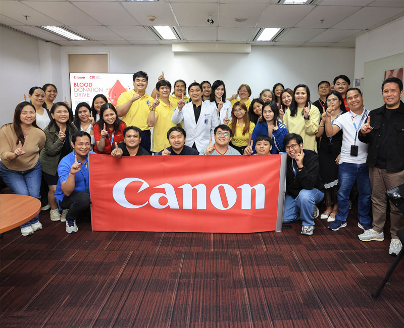 Canon employees, together with NKTI doctors and staff, gather for a group photo after a successful Blood Donation Drive held at the Canon office.